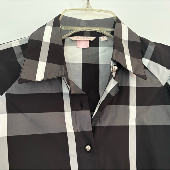 Pink tartan puffed sleeves, size 8, plaid with round silver buttons - Picture 4 of 9